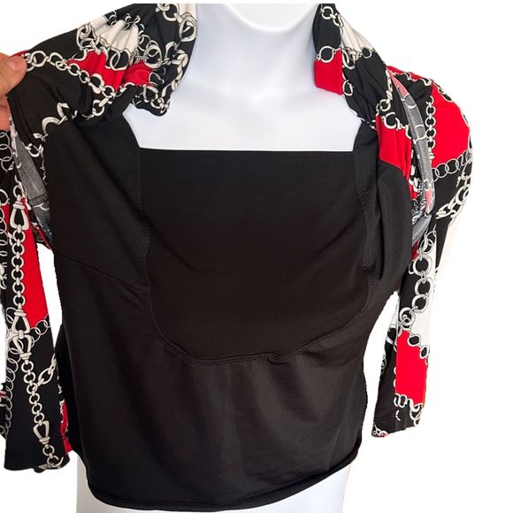 3 for $15 Briggs New York Red & Black Chainlink Cowl Neck 2-Layer Blouse  XL - Picture 4 of 6